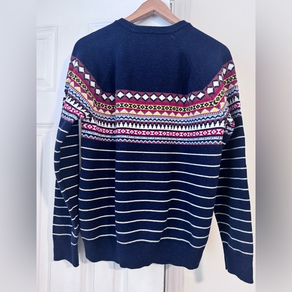 L.L.Bean Wicked Soft Cotton/Cashmere Fair Isle sweater in navy blue size M - Picture 6 of 7